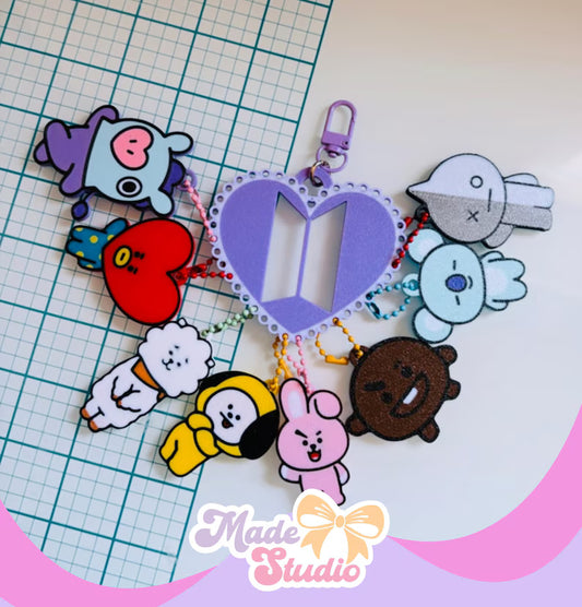 BT21 Keychain with BTS Heart – 3D Printed K-pop Fan Gift